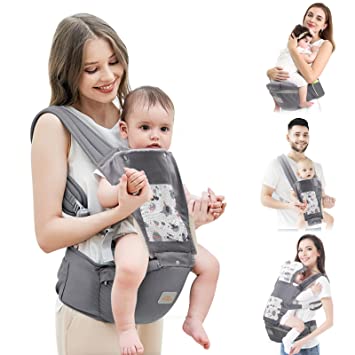 Photo 1 of Baby Carrier Newborn to Toddler, Mumgaroo Ergonomic 6-in-1 Baby Carrier with Hip Seat Complete All Seasons, Adjustable & Removable Baby Holder Backpack with Baby Hood 0-36 Months (Grey)