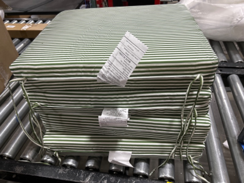 Photo 1 of  4 PIECE CHAIR CUSHIONS-GREEN AND WHITE STRIPES 
SIZE-18.5X16X3 INCHES 