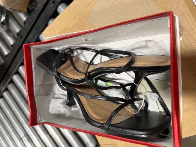 Photo 1 of Carcuume Womens Kitten Heels Square Toe Thong Strappy Ankle Strap Stiletto Heel Sandals