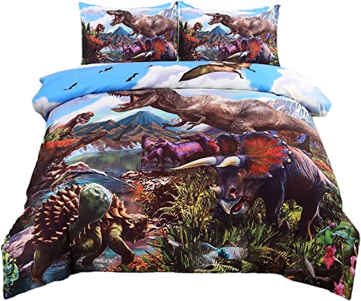 Photo 1 of ADASMILE A & S Dinosaur Bedding Queen for Boys 3D Dinosaur Duvet Cover Boys Bedding Set with 2 Pillow Shams Kids Bedding Queen Size with Zipper Closure Corner Ties Soft Microfiber Home Decor