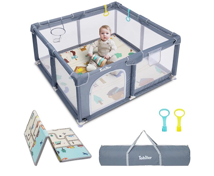 Photo 1 of Baby Playpen with Mat, Large Baby Playard for Toddler, BPA-Free, Non-Toxic, Safe No Gaps Play Yard for Babies, Indoor & Outdoor Kids Activity Center 47"x47"x26.5" with 0.4" Foldable Playmat