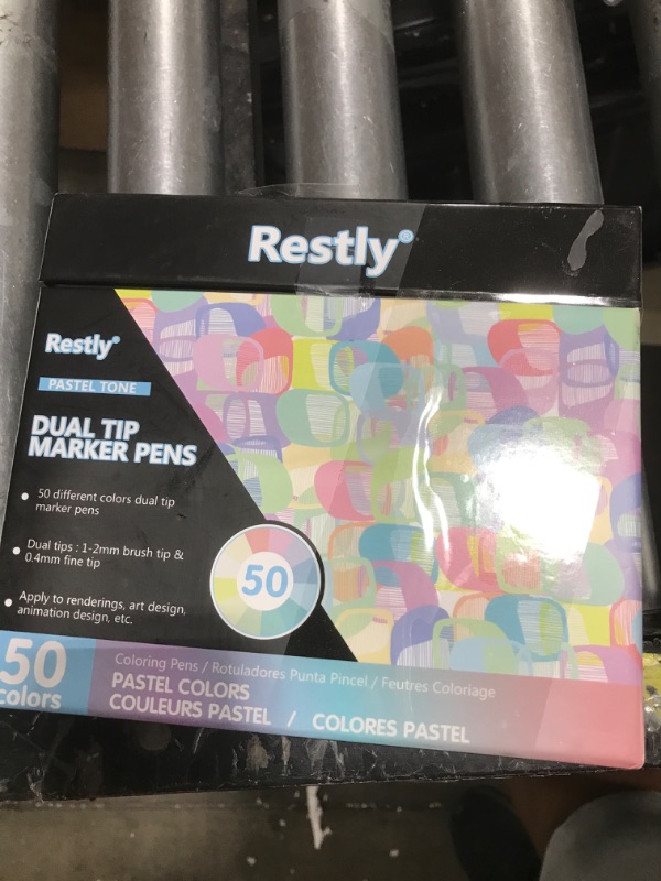 Photo 2 of RESTLY 50 Pastel Colors Brush Markers Pens for Adult Coloring Books, Dual Tip Brush Pen Art Markers, Fine Tip Coloring Marker & Brush Pen Set for Note Lettering Drawing Sketching Journaling