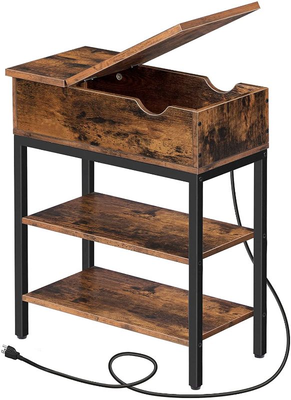 Photo 1 of ALLOSWELL Side Table Narrow Flip Top End Table Nightstand with Storage, Sofa Table for Living Room, Bedroom, Easy Assembly, Rustic Brown 