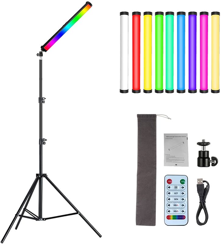 Photo 1 of ITOTIN Handheld RGB LED Video Light Wand Sticks, 360 Full Color 2500-9500K Portable Studio Photography Lighting Stick 5000mAh Rechargeable for Tiktok Video with 27"-80" Stand & Magnetic