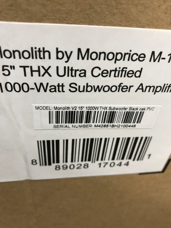 Photo 8 of Monolith M-15 V2 15in THX Certified Ultra 1000 Watt Subwoofer Amplifier, Low Distortion, High Power Output, Vented HDF Cabinet