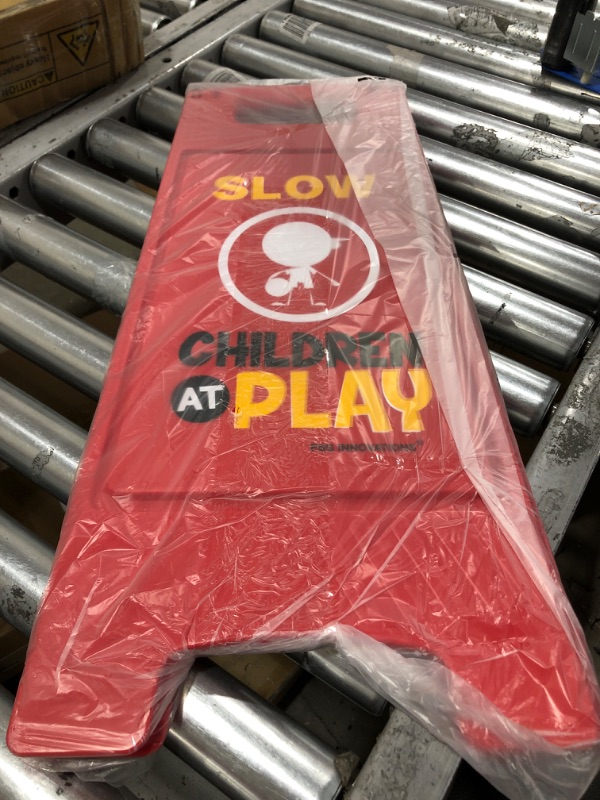 Photo 2 of Essentially Yours "Slow, Children At Play" | High Vis Red Double Sided Street Safety Sign
