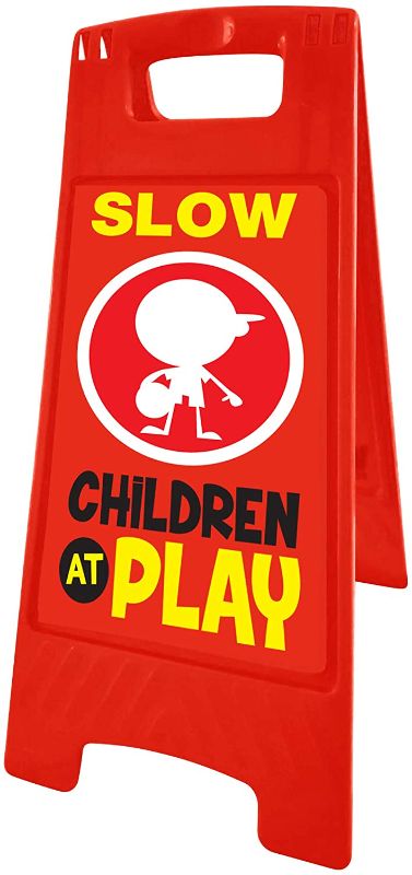 Photo 1 of Essentially Yours "Slow, Children At Play" | High Vis Red Double Sided Street Safety Sign
