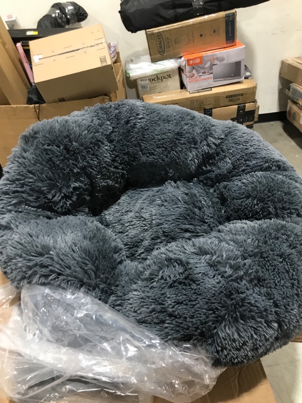 Photo 3 of Bedsure Calming Dog Beds for Small Medium Large Dogs - Round Donut Washable Dog Bed, Anti-Slip Faux Fur Fluffy Donut Cuddler Anxiety Cat Bed, Fits up to 15-100 lbs 30x30x8 Inch (Pack of 1) Dark Grey