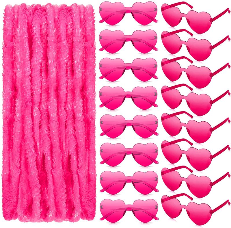 Photo 1 of 32 Pcs St. Patrick's Day Sunglasses Necklace Set 16 Leis Garland 16 Rimless Glasses for Irish Party Supplies (Pink)
