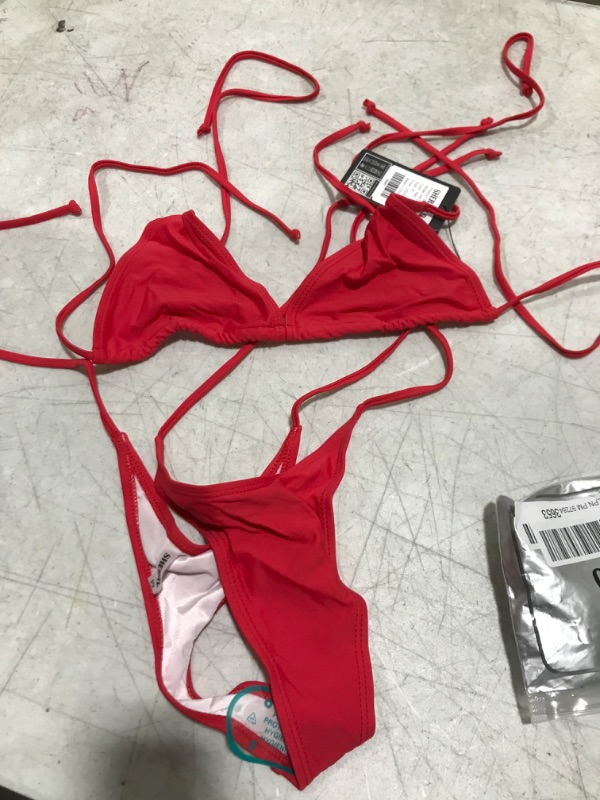 Photo 2 of  Thong Bikini Swimsuit for Women Black Brazilian String Bikinis Bathing Suit Triangle Top Bathing Suits Swimsuits Red Medium