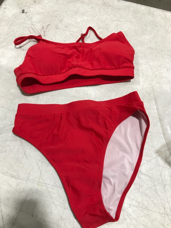 Photo 2 of  Women's Push Up Pad High Cut High Waisted Cheeky Two Piece Swimsuit Medium 01 - Red