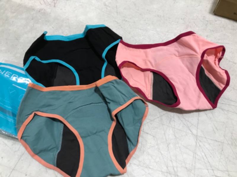 Photo 2 of  Teen Girls Period Underwear Cotton Leakproof Menstrual Panties 3 Pack 12-14 Years Black/Turquoise/Light Pink