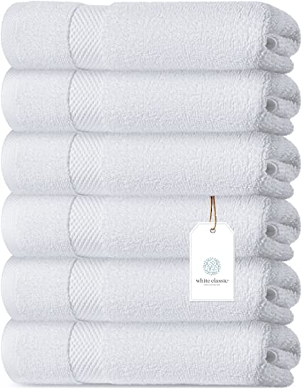 Photo 1 of Luxury White Hand Towels - Soft Circlet Egyptian Cotton | Highly Absorbent Hotel spa Bathroom Towel Collection SET OF 6 