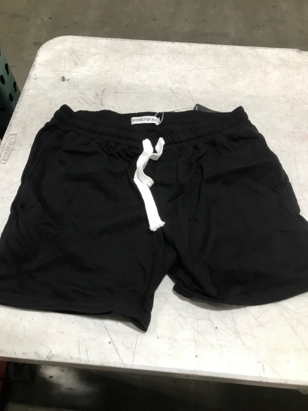 Photo 2 of  Mens 5.5" Athletic Gym Shorts Cotton Jogger Workout Lounge Jersey Zipper Pocket Sweat Shorts Large Black