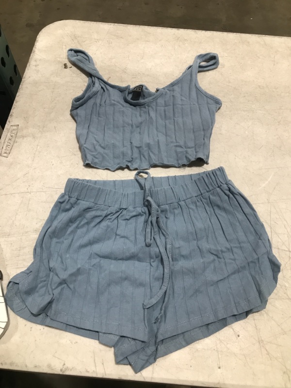 Photo 2 of  Women's Notch Neck Cami Tank Top and Dolphin Shorts Lounge Pajama Set X-Small Blue