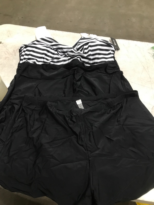 Photo 2 of Aqua Eve Plus Size Two Piece Swimsuits for Women Tankini Bathing Suits Flowy Swim Dress with Shorts Black-stripe 24 Plus