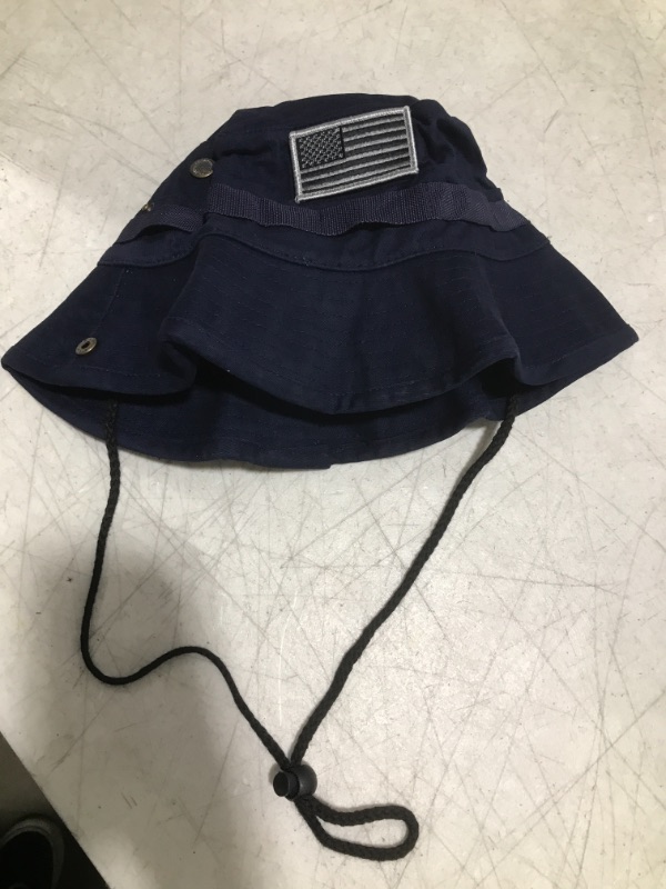 Photo 2 of Armycrew Military American Flag Hook and Loop Patch Boonie Cap with Chin Strap One Size Navy