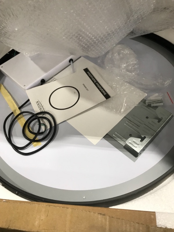 Photo 1 of Keonjinn LED Round Mirror, 24 Inch Round Lighted Bathroom Vanity Mirror, Circle Vanity Mirror with Lights, Wall Mounted Dimmable Anti-Fog Black Metal Framed Frontlit Mirror for Bathroom, IP54 CRI 90+ 24"