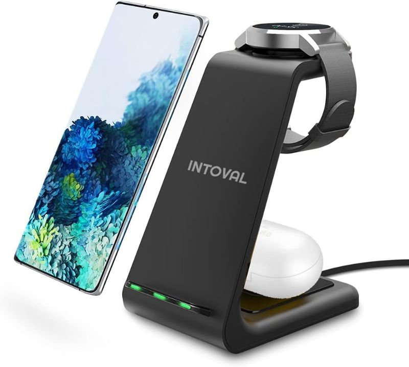 Photo 1 of Intoval Wireless Charger,Wireless Charging Station for Samsung Galaxy Phone/Watch/Buds,Fit for Note 20/Note 10/S21/S20,Galaxy Watch 4/3,Active 2/1,Galaxy Buds/Pro/+/Live(S3,Black)

