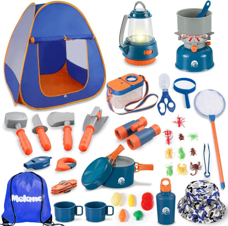 Photo 1 of Meland Kids Camping Set with Tent 42pcs - Camping Gear Toy with Pretend Play Tent Outdoor Toy for Toddlers Birthday Gift
