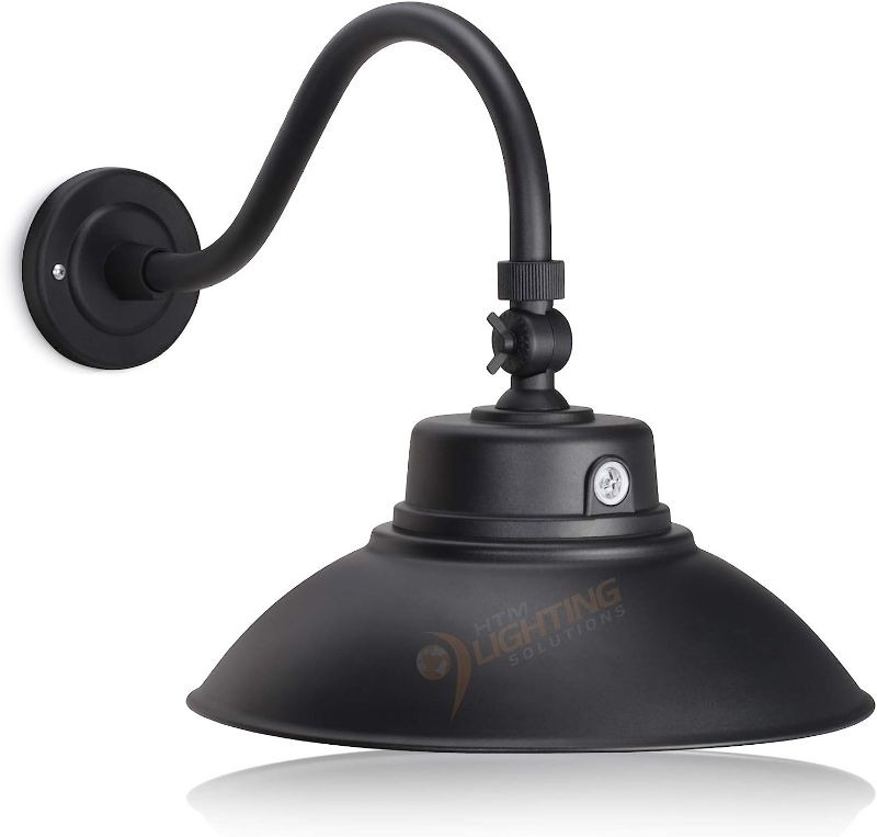 Photo 1 of 14in. Black Gooseneck Barn Light LED Fixture for Indoor/Outdoor Use – Photocell Included - Swivel Head - 42W - 3800lm - Energy Star Rated - ETL Listed - Sign Lighting - 3000K (Warm White)
