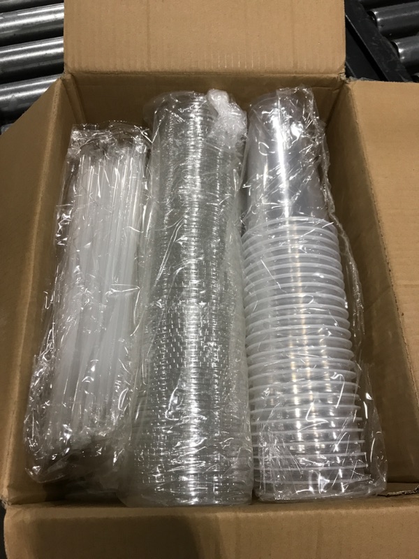 Photo 2 of [100 Sets - 20 oz.] Tankon Disposable Clear Plastic Cups With Lids and Straws 20oz. (Not Injection Cup, only Injection Lid.) 20 oz , plastic cups with lids Clear 100 Count (Pack of 1)