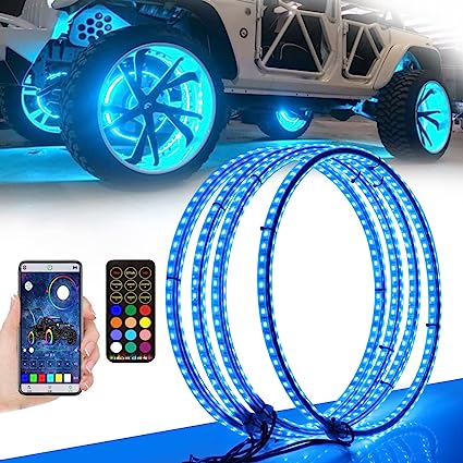 Photo 1 of AddSafety 4PCS 15.5inch RGB LED Wheel Ring Light Kit Bluetooth Control w/Turn Signal and Braking Function can Controlled by Remote and APP(Double Row)
