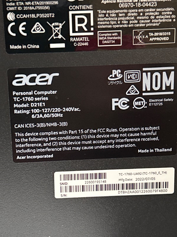 Photo 3 of Acer Aspire TC-1760-UA92 Desktop | 12th Gen Intel Core i5-12400 6-Core Processor | 12GB 3200MHz DDR4 | 512GB NVMe M.2 SSD | 8X DVD | Intel Wireless Wi-Fi 6 AX201 | Bluetooth 5.2 | Windows 11 Home
