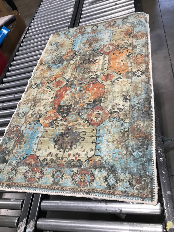 Photo 2 of Adiva Rugs Machine Washable Area Rug with Non Slip Backing for Living Room, Bedroom, Bathroom, Kitchen, Printed Persian Vintage Home Decor, Floor Decoration Carpet Mat (Multi, 3' x 5') 3' x 5' Multi 30