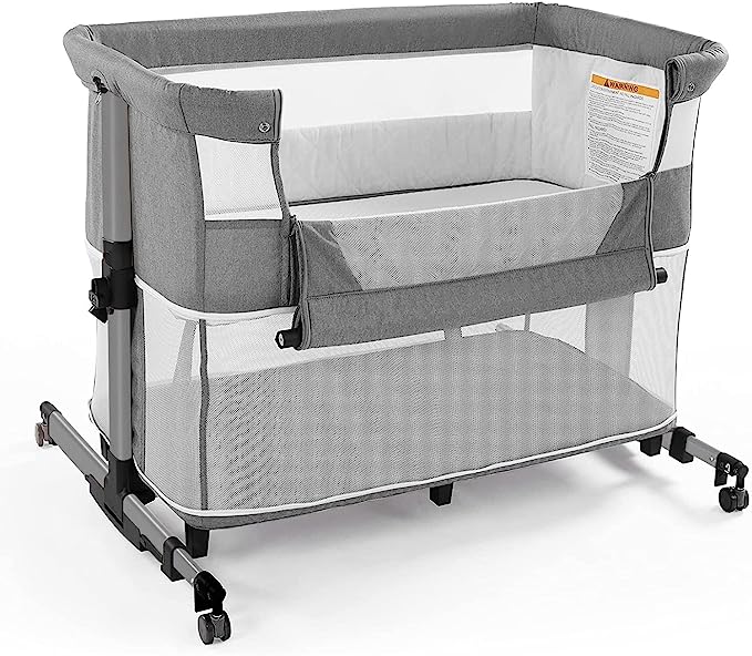 Photo 1 of Baby Crib,3 in 1 Baby Bassinet Bedside Crib Bedside Sleeper Adjustable Portable Bed for Infant,Baby Newborn Must Have Bed,Beige