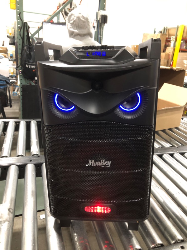 Photo 2 of Moukey Karaoke Machine, Big Woofer PA System, Powerful Sound, Portable Bluetooth Speaker with Wireless Microphone, Party Lights & Echo/Treble/Bass Adjustment, Support TWS/REC/AUX/MP3/USB/TF/FM
