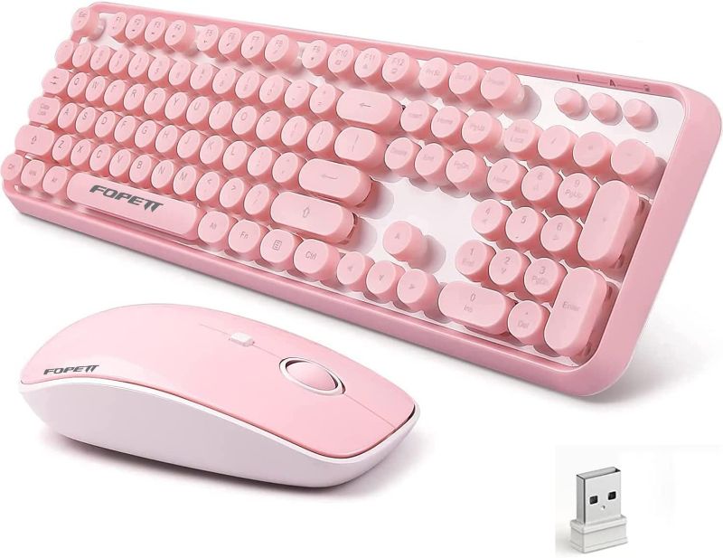 Photo 1 of FOPETT Keyboard and Mouse Sets Wireless Keyboard and Mouse Sets,Reliable 2.4 GHz Connectivity for PC,Laptop,Smart TV and More (Pink)
