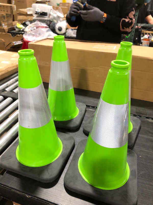 Photo 2 of 18” Lime Green Traffic Cone - 6" Reflective Collar – 4 Pack - Multipurpose Premium PVC Safety Cone for Parking, Caution, Construction, Road Crews, Emergency Vehicle - Xpose Safety
