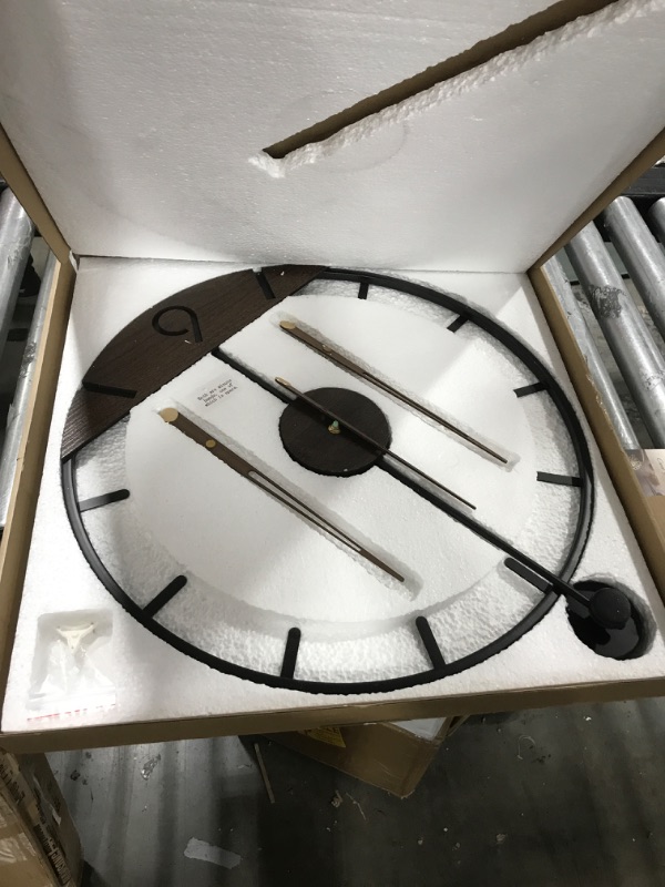 Photo 1 of DAYDAYART Modern Wood Walnut Dial Wall Clock, Large Simple Wall Decor Metal Frame Silent Non Ticking Clock for Living Room Decor, Kitchen, Bedroom, Study Decoration, Handmade Home Gift Idea, 22.5in