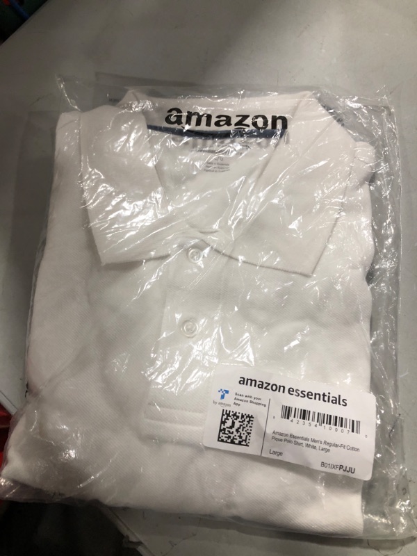 Photo 2 of Amazon Essentials Men's Regular-Fit Cotton Pique Polo Shirt (Available in Big & Tall) Large White