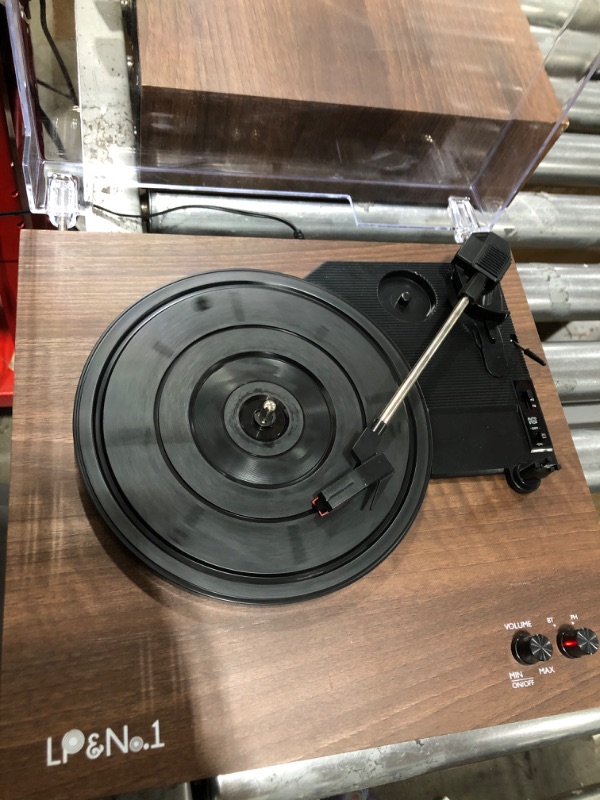 Photo 1 of LP&No.1 Bluetooth Vinyl Record Player with External Speakers, 3-Speed Belt-Drive Turntable for Vinyl Albums with Auto Off and Bluetooth Input DarkBrown Wood