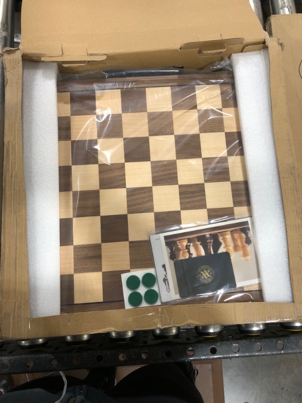 Photo 2 of A&A 15 inch Walnut Wooden Chess & Checkers Set w/ Storage Drawer /Weighted Chess Pieces - 3.0 inch King Height/ Walnut Box w/Walnut & Maple Inlay / 2 Extra Queen / Classic 2 in 1 Board Games Weighted Pieces w/ Walnut Box