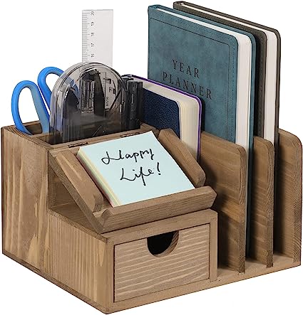Photo 1 of MyGift Rustic Brown Wood Desk Accessory Storage Organizer / Mail Sorter / Sticky Note Memo Pad Holder