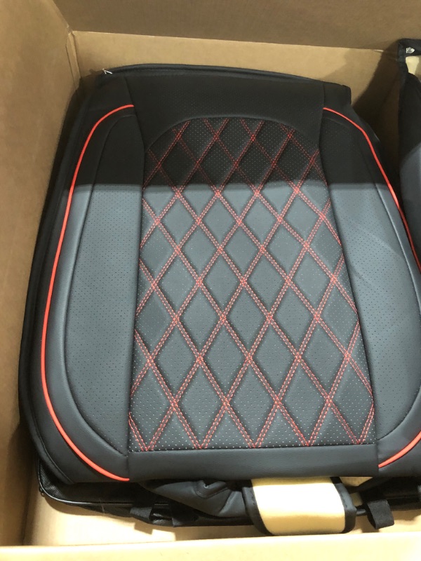 Photo 2 of 5 Seat Covers, MIROZO Vehicle Cushion Cover Breathable Universal Fit for Most Sedan, Truck and SUV for Tacoma Rogue CX5 Chevy Black Red Full Set 5PCS Full Set