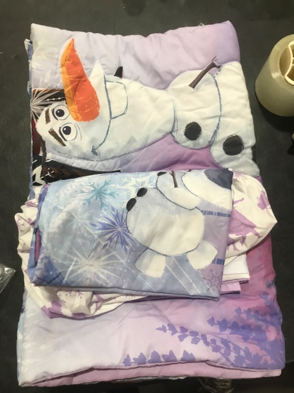 Photo 2 of Disney Frozen 2 Lavender, Light Blue and Purple Forest Spirit 4 Piece Toddler Bed Set - Comforter, Fitted Bottom Sheet, Flat Top Sheet, Reversible Pillowcase