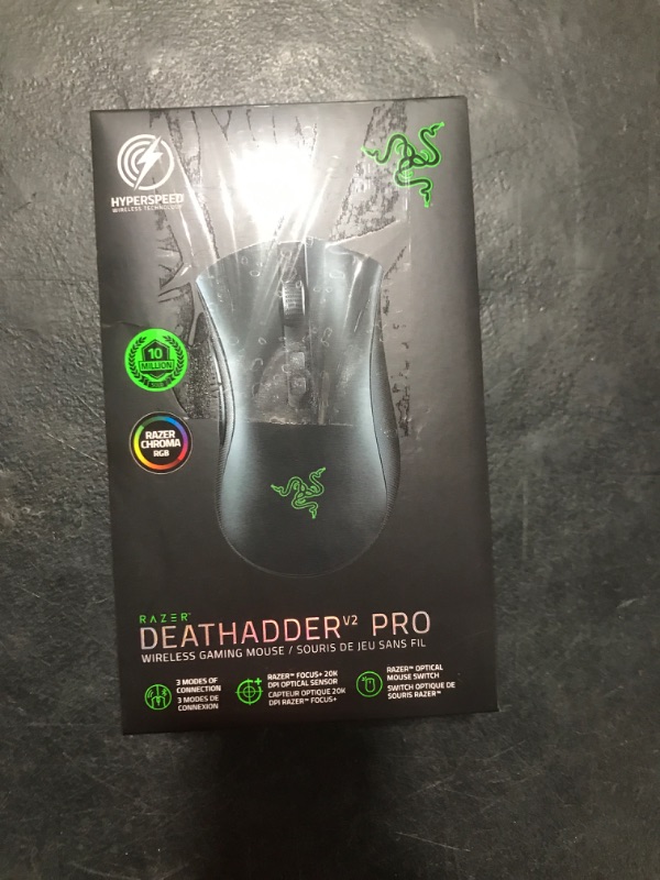 Photo 3 of Razer DeathAdder V2 Pro Wireless Gaming Mouse: 20K DPI Optical Sensor - 3X Faster Than Mechanical Optical Switch - Chroma RGB Lighting - 70 Hr Battery Life - 8 Programmable Buttons - Classic Black