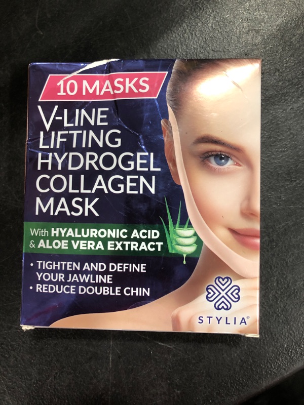 Photo 2 of 10 Piece Double Chin Reducer - V Line Shaping Face Masks - Lifting Hydrogel Collagen Mask with Aloe Vera - Anti-Aging and Anti-Wrinkle Band 10 Count (Pack of 1)