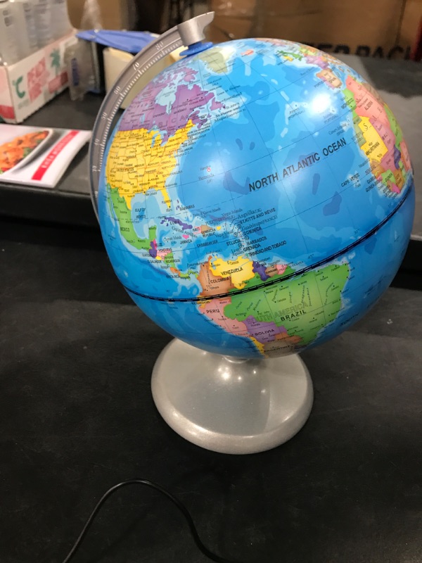 Photo 2 of CYHO Illuminated World Globe - USB 2 in 1 LED Desktop World Globe, Interactive Earth Globe with World Map and Constellation View Fit for Kids Adults, Ideal Educational Geographic Learning Toy
USB CABLE BROKE / USED