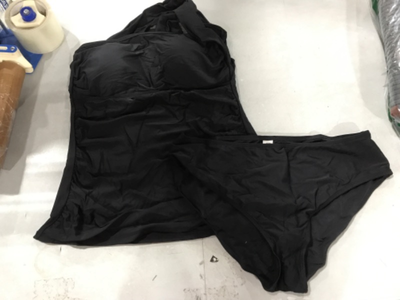 Photo 1 of Tempt Me Two Piece Tankini Bathing Suits for Women One Shoulder Swim Top with Shorts Swimsuits Black XX-Large