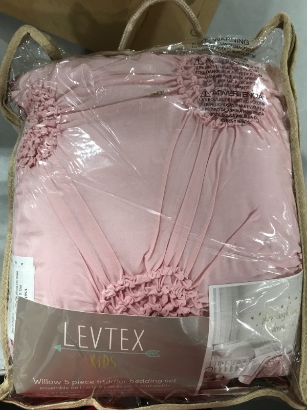 Photo 2 of Levtex Baby Willow Gold Dot Pink 5 Piece Toddler Bedding Set,Kids Bedding - Reversible Quilt, Fitted Sheet, Flat Sheet, Pillowcase, Decorative Pillow