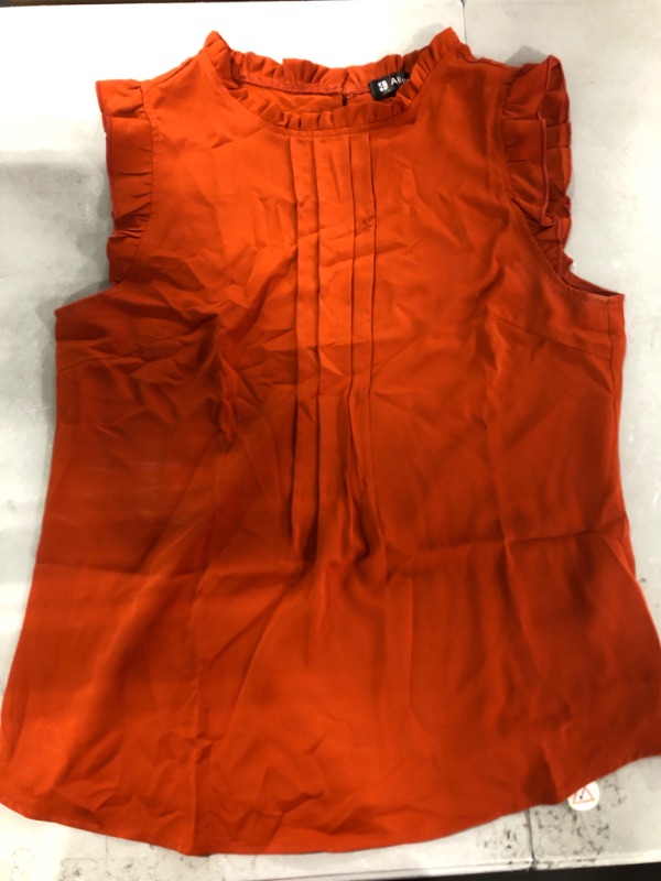 Photo 2 of Allegra K Women's Ruffled Business Office 1950s Vintage Sleeveless Work Blouses Top Medium Dark Orange