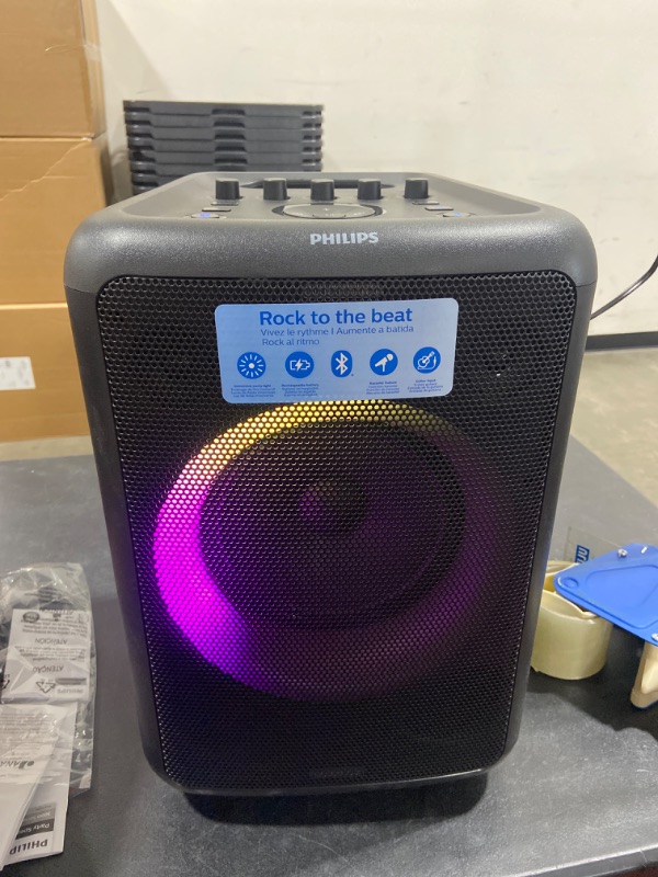 Photo 2 of Philips X3206 Bluetooth Party Speaker with Deep bass, Up to 14 Hours Battery, Party Lights and Karaoke Effects, Microphone and Guitar Input, Audio-in, USB Charging, Built-in Trolley, TAX3206
