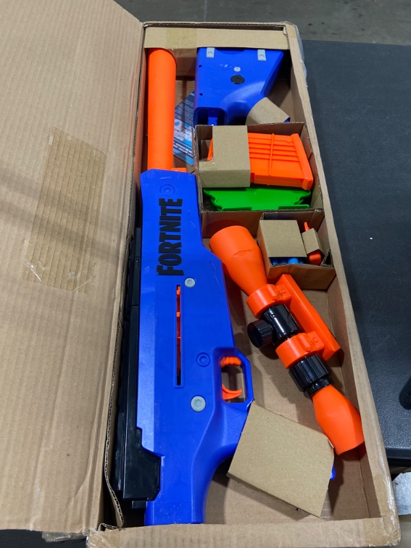 Photo 1 of NERF Fortnite BASR-R Bolt Action Blaster -- Includes 3 Bush Targets, Removable Scope, Removable 6-Dart Clip, 6 Official Elite Darts (Amazon Exclusive) Frustration Free Packaging