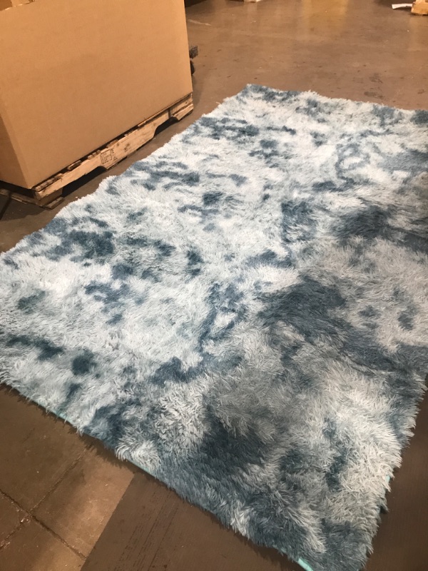 Photo 2 of  Blue Shag Area Rug, Ocean Blue Velvet Shag Area Rug 93x60in 