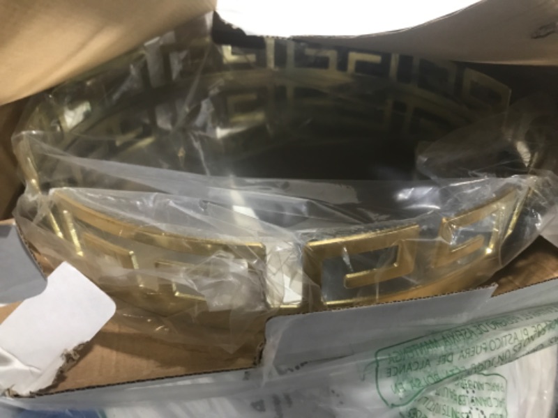 Photo 1 of 15 in. x 3 in. x 15 in. Electroplated Gold Metal and Glass Round Serving Tray